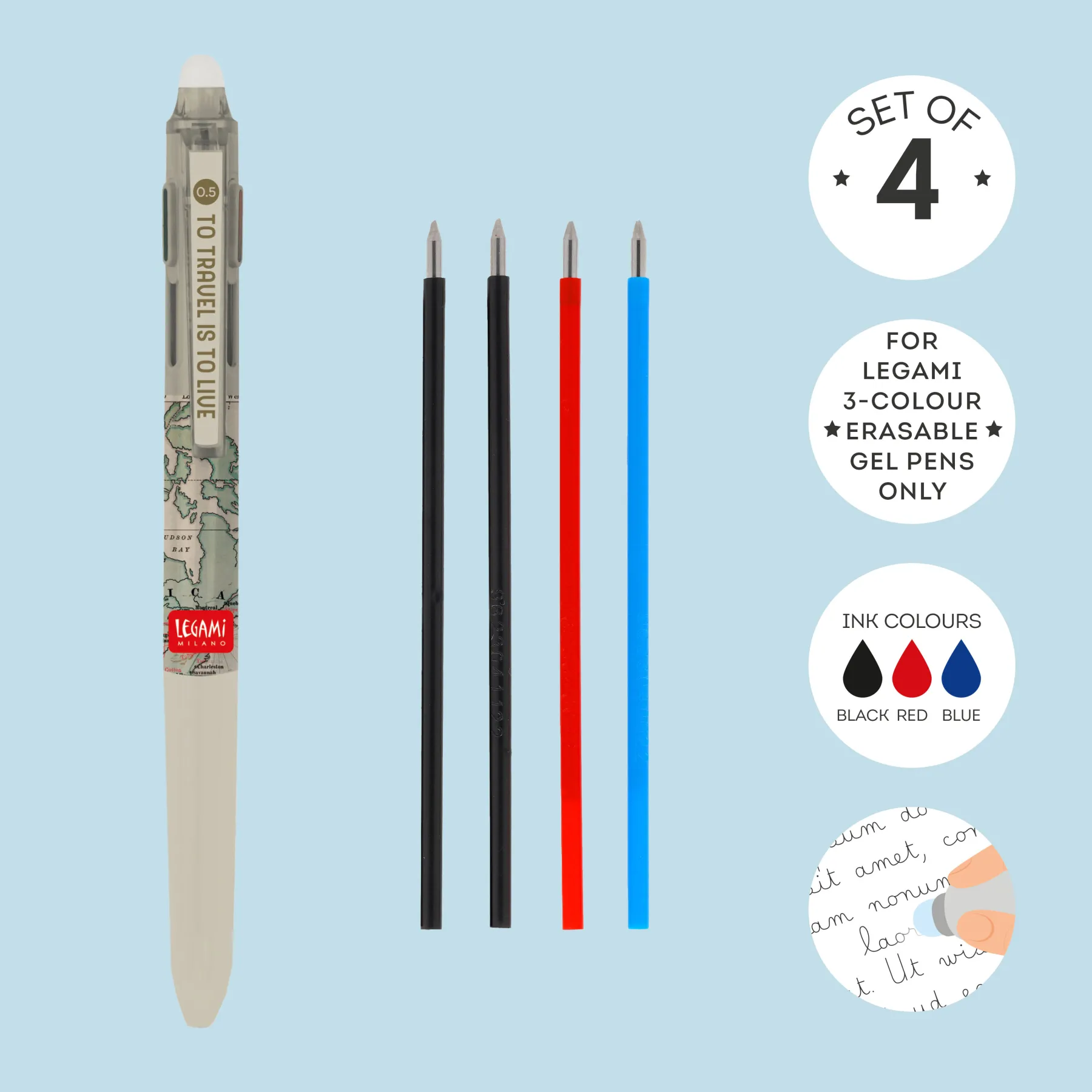 Legami Erasables Stifte Nachfüllminen*Ersatzminen für löschbaren Gelstift in 3 Farben im 4-er Set