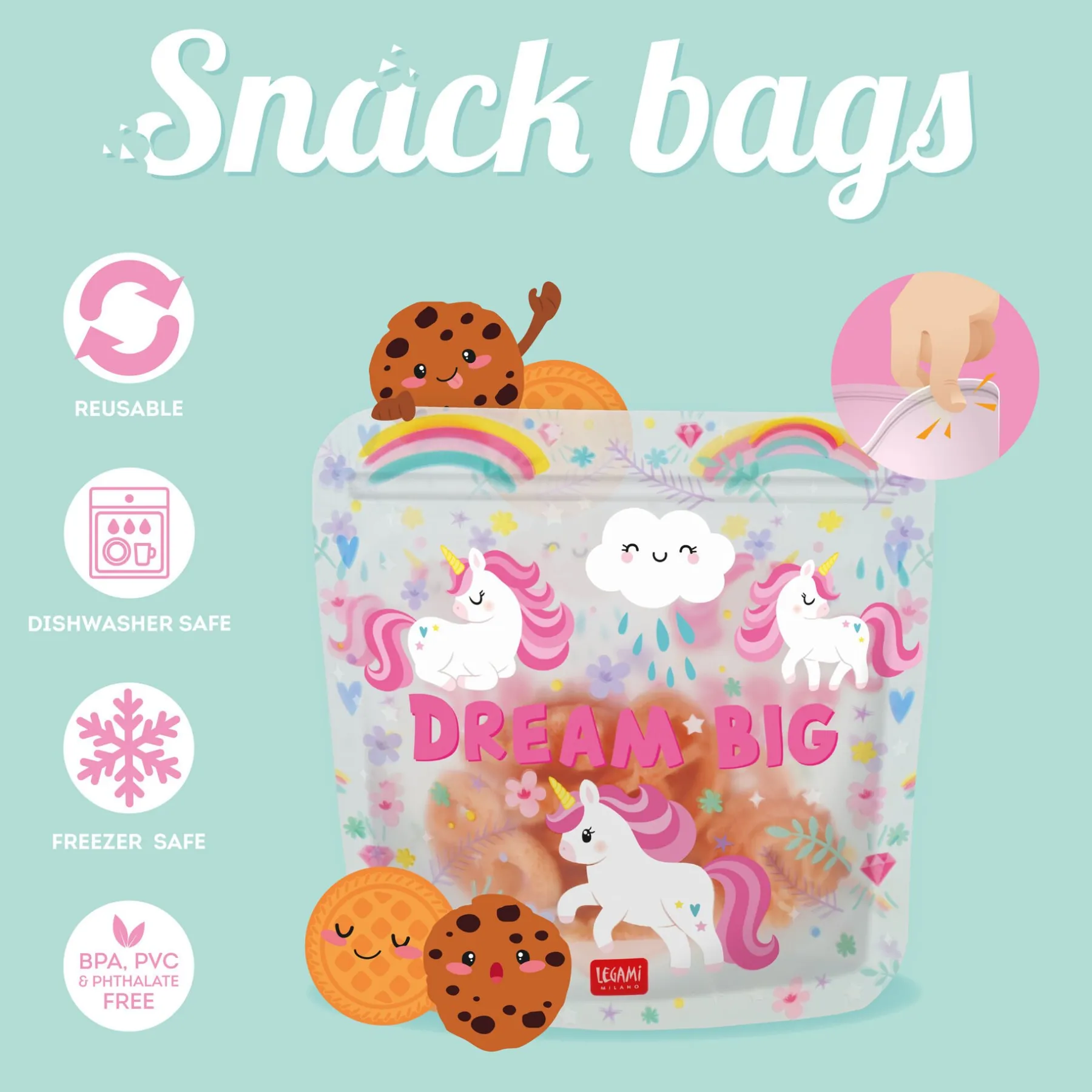 Legami Weitere Küchen-Accessoires*3er-Set Lebensmittelbeutel - Snack Bags