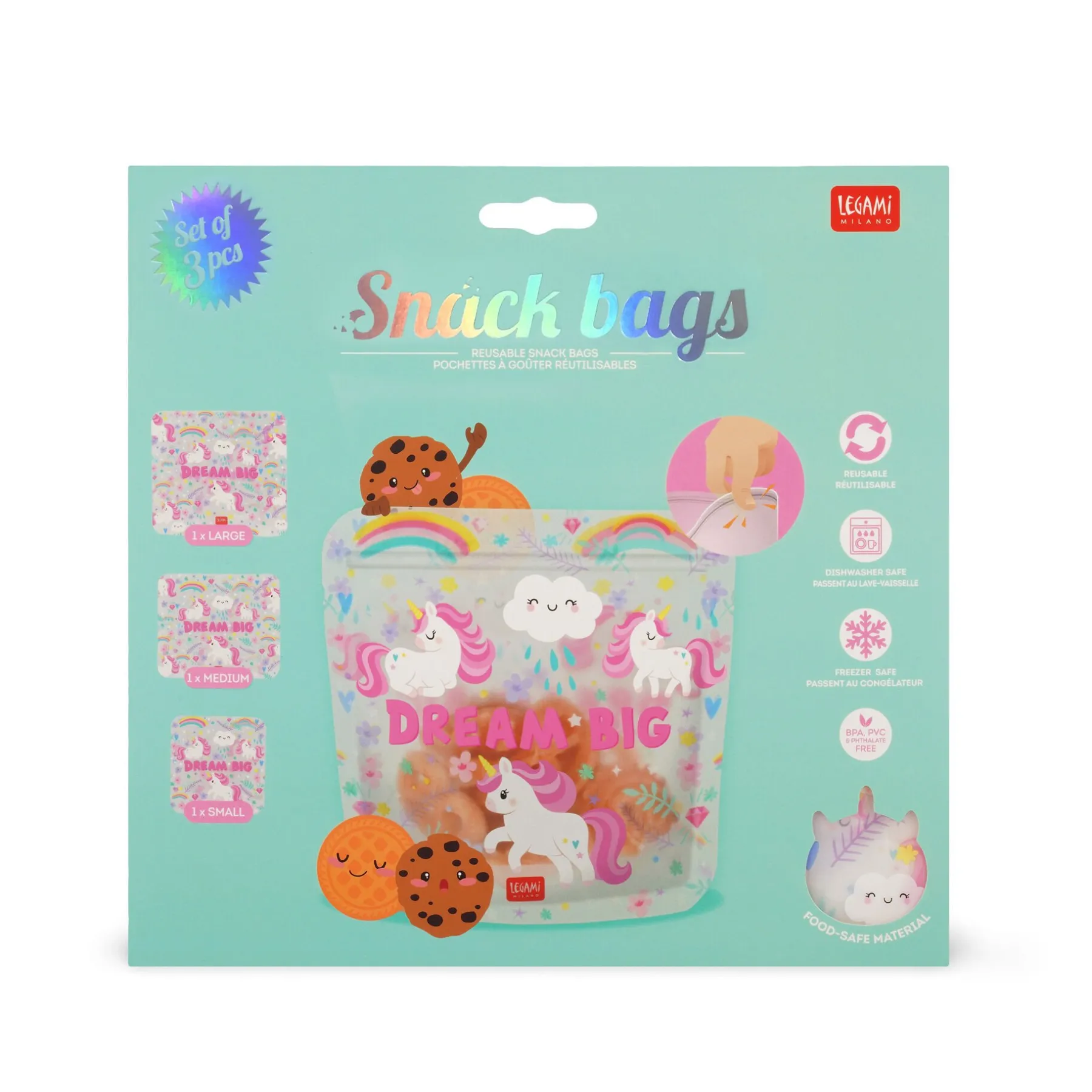 Legami Weitere Küchen-Accessoires*3er-Set Lebensmittelbeutel - Snack Bags