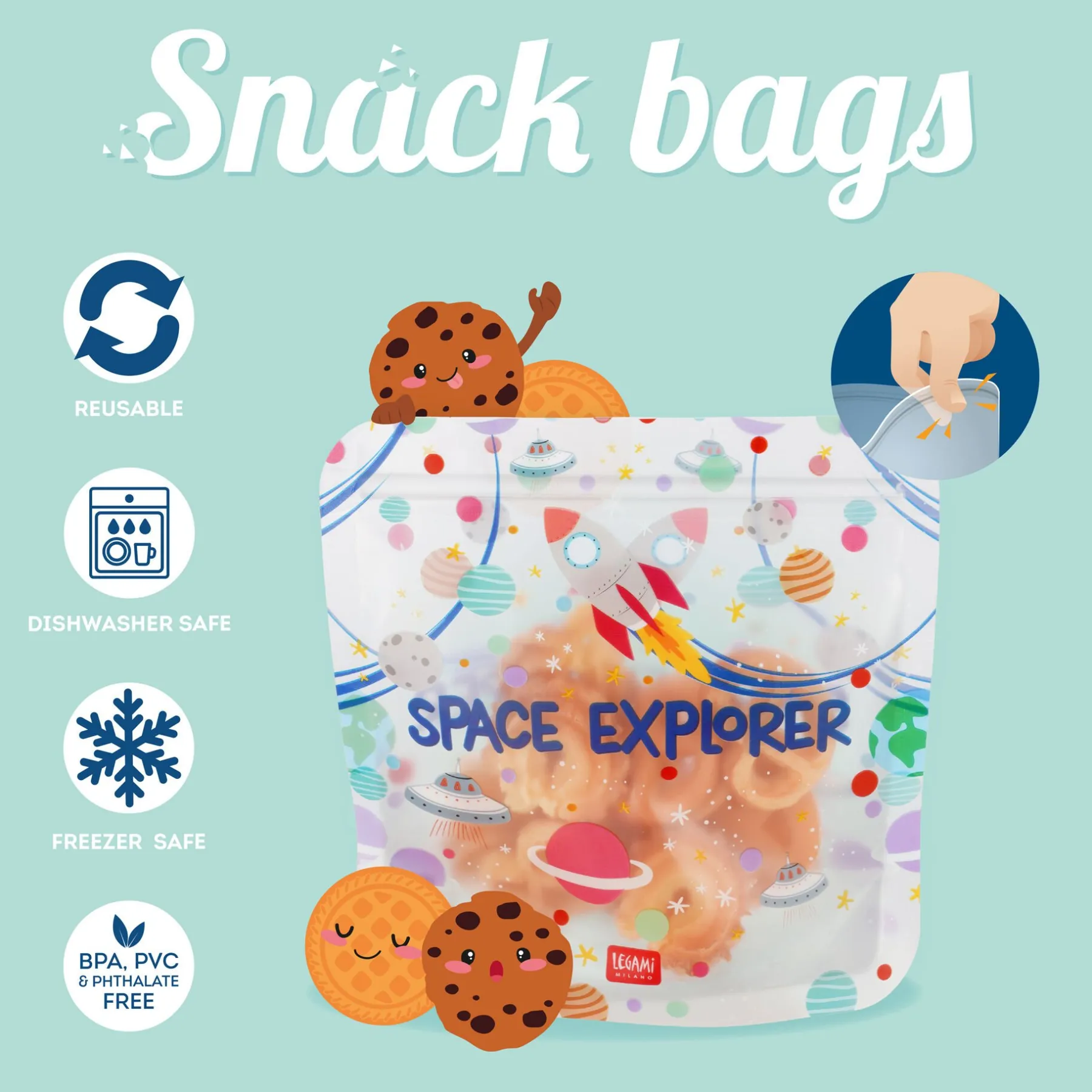 Legami Weitere Küchen-Accessoires*3er-Set Lebensmittelbeutel - Snack Bags