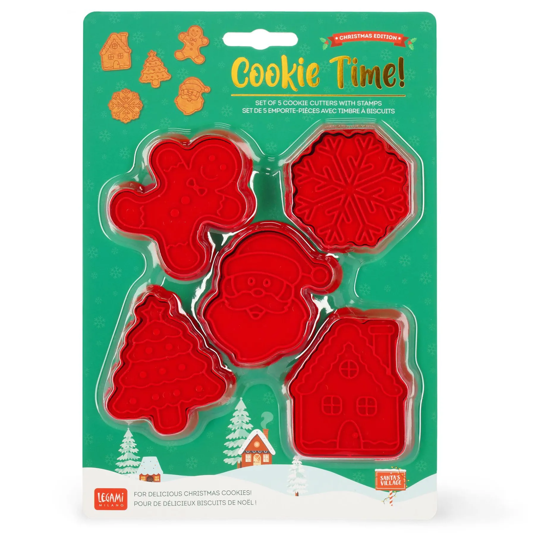 Legami Weitere Küchen-Accessoires|Party-Accessoires*5er-Set Plätzchenformen mit Stempel - Cookie Time!
