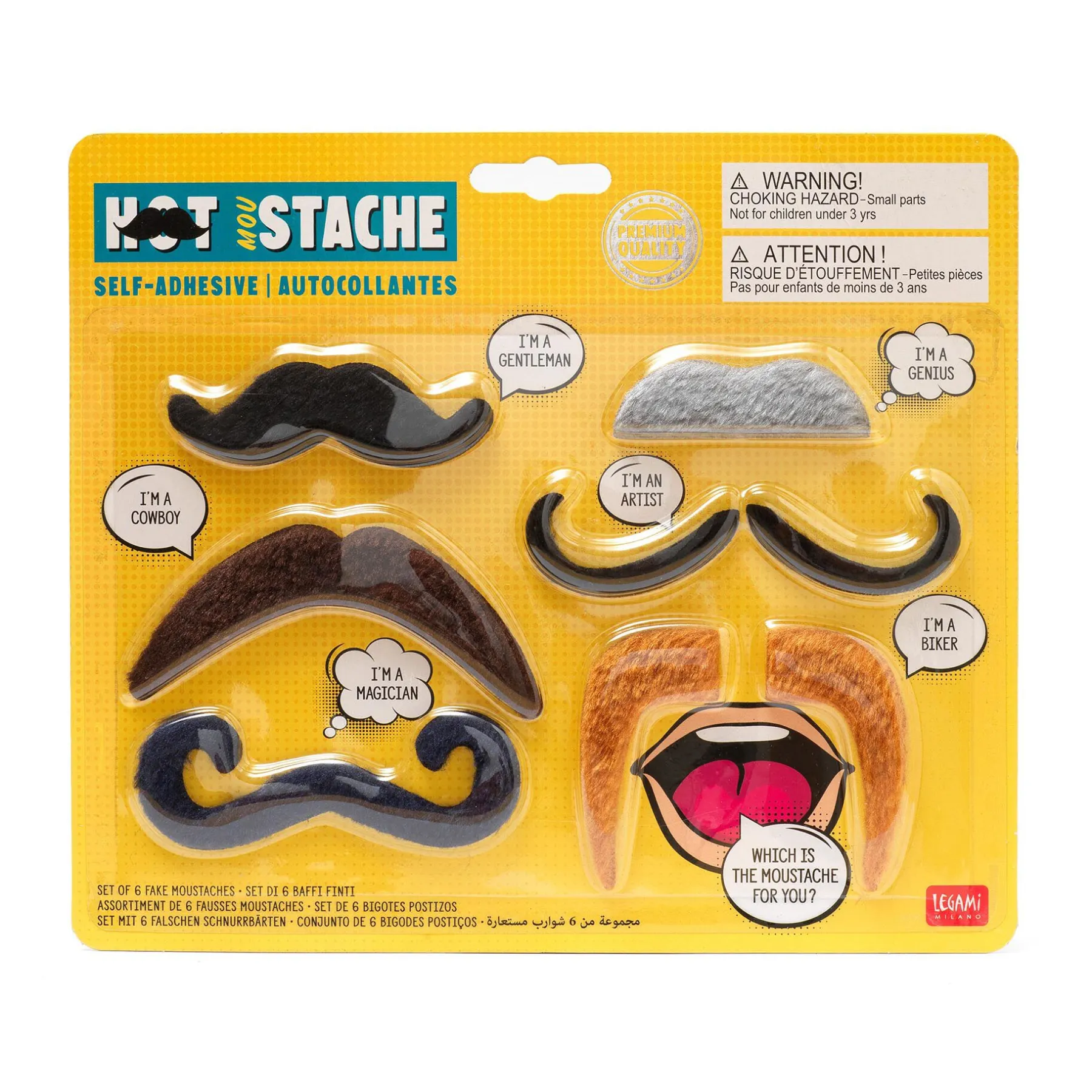 Legami Spiele*6er-Set selbstklebender Fake-Schnurrbärte - Hot Mou-Stache