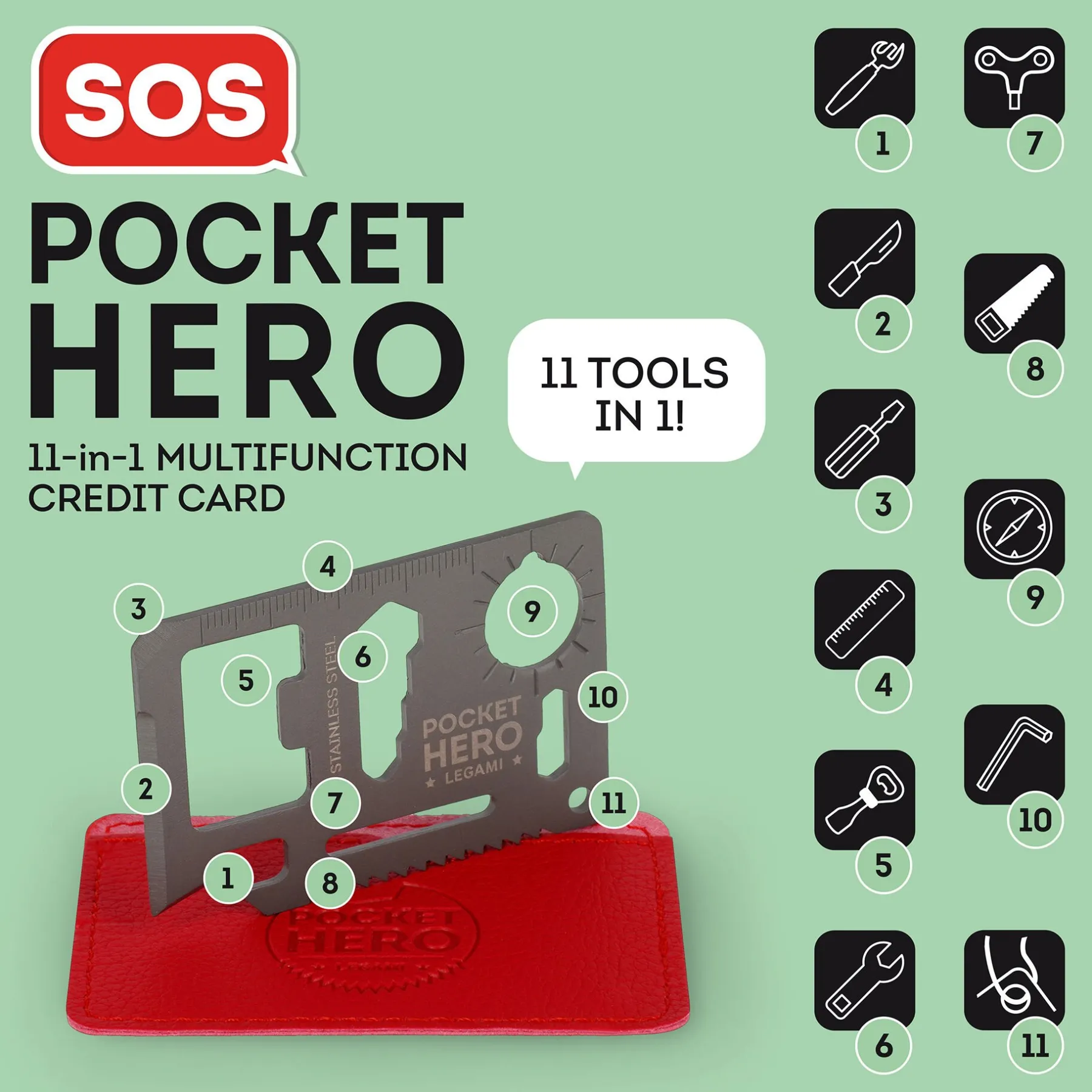 Legami Weitere Accessoires*11-in-1-Multifunktionswerkzeug aus Stahl - SOS Pocket Hero