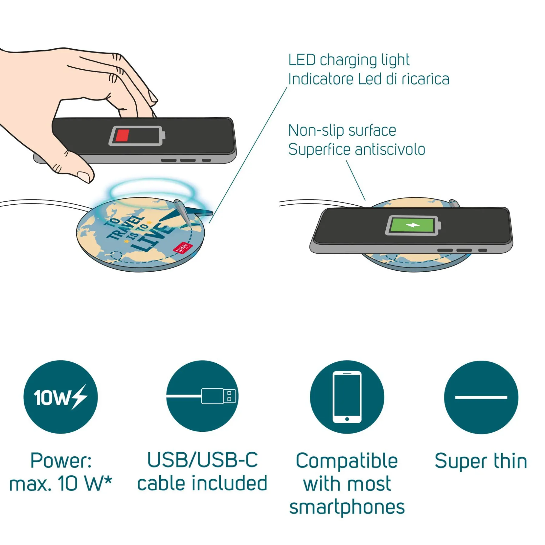 Legami Power-Banks Und Ladegeräte*Kabellose Ladestation für Smartphone - Super Fast