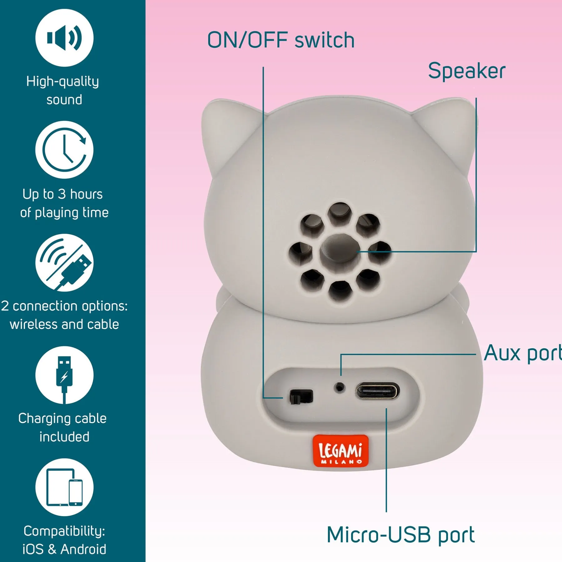 Legami Lautsprecher*Kabelloser Speaker mit Halterung - The Sound of Cuteness