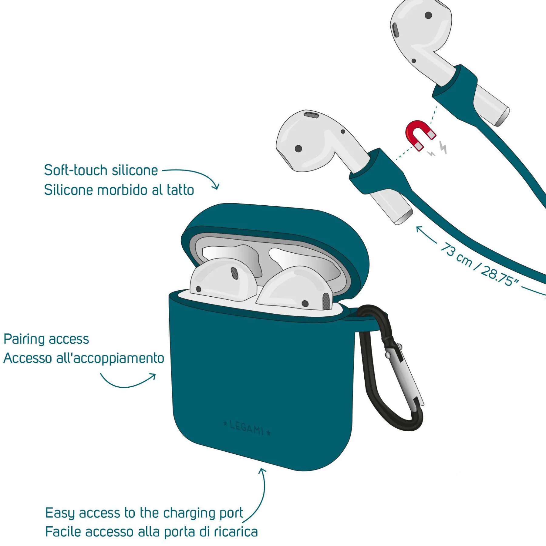 Legami Zubehör Für Smartphone, Pc, Tablet*Set aus Hülle und Trageband für AirPods - Air'n Go