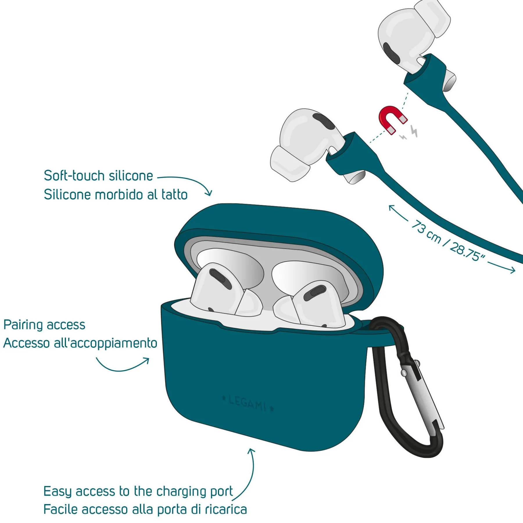 Legami Zubehör Für Smartphone, Pc, Tablet*Set aus Hülle und Trageband für AirPods - Air'n Go