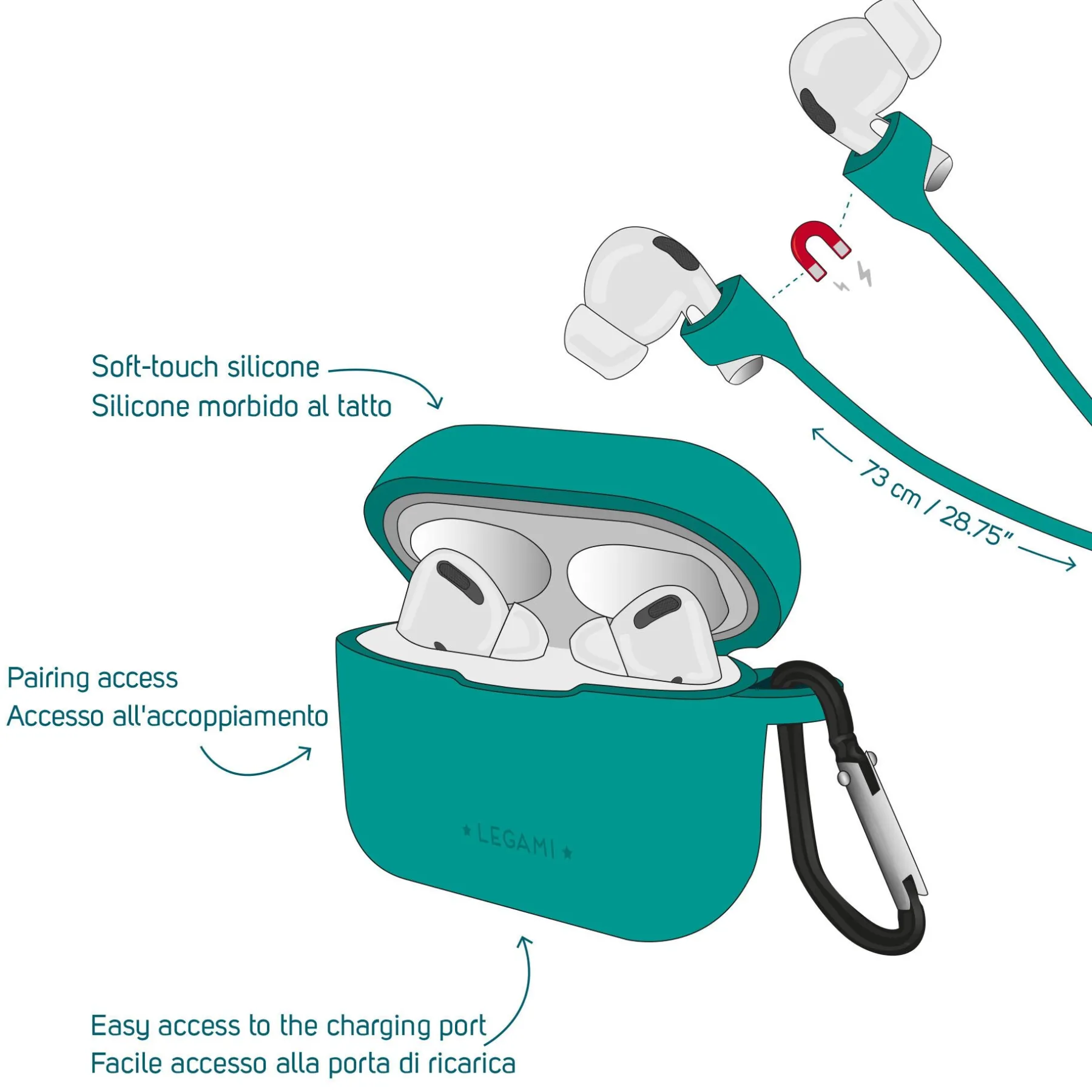 Legami Zubehör Für Smartphone, Pc, Tablet*Set aus Hülle und Trageband für AirPods - Air'n Go