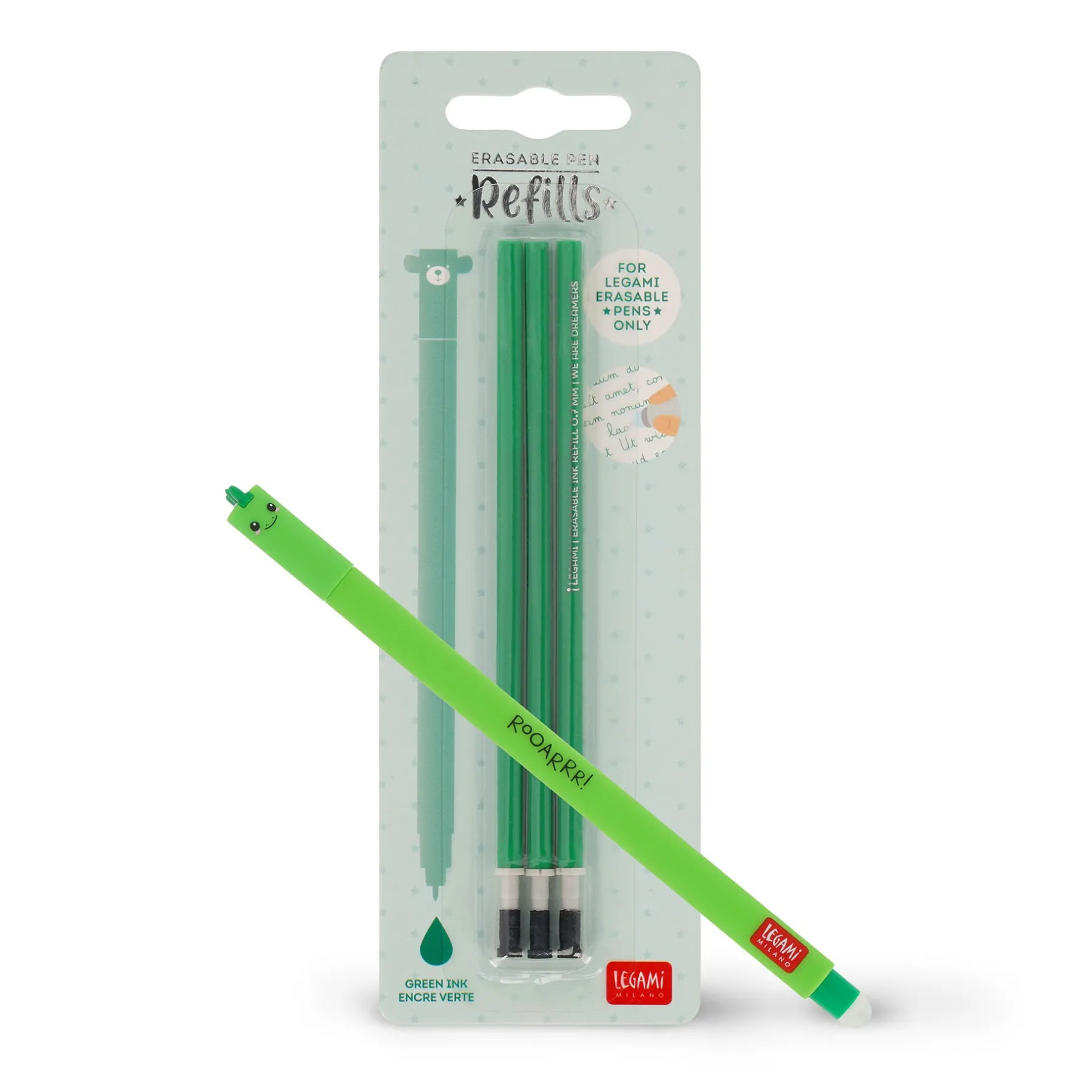 Legami Erasables Stifte Nachfüllminen|Löschbare Stifte*Set Löschbarer Stift Dino mit grüner Ersatzmine