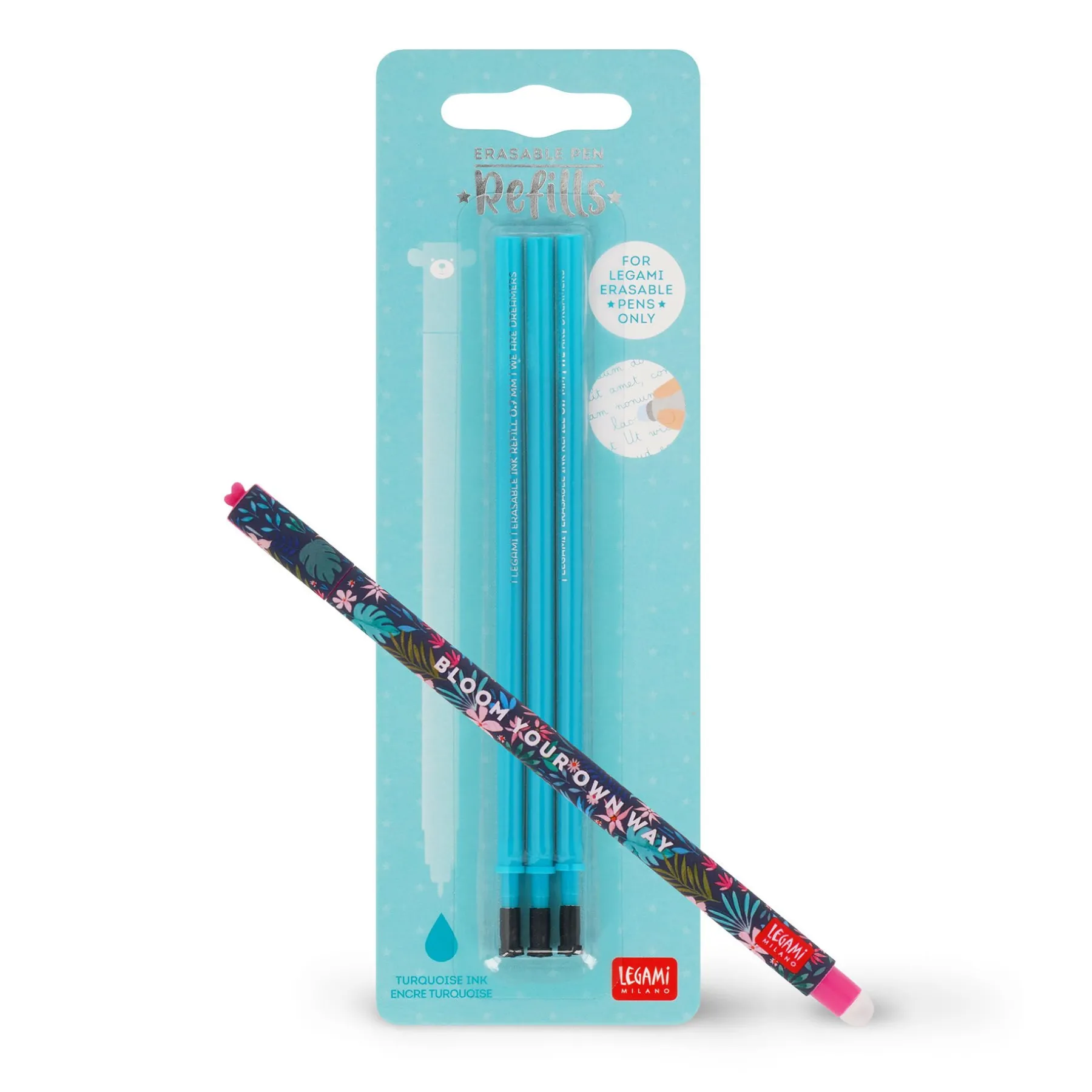 Legami Erasables Stifte Nachfüllminen|Löschbare Stifte*Set Löschbarer Stift Flora mit türkisfarbener Ersatzmine