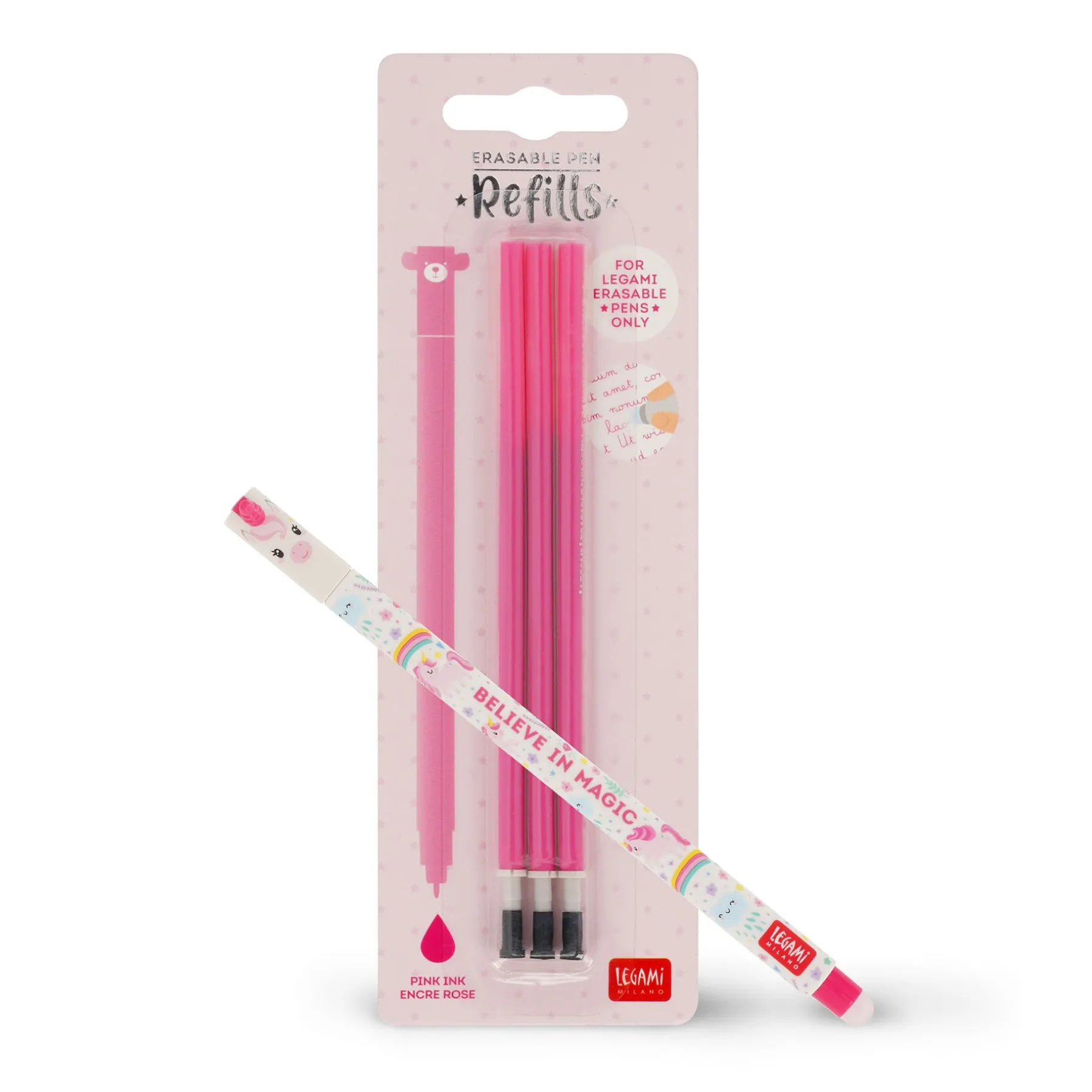 Legami Erasables Stifte Nachfüllminen|Löschbare Stifte*Set Löschbarer Stift Unicorn mit rosa Ersatzmine