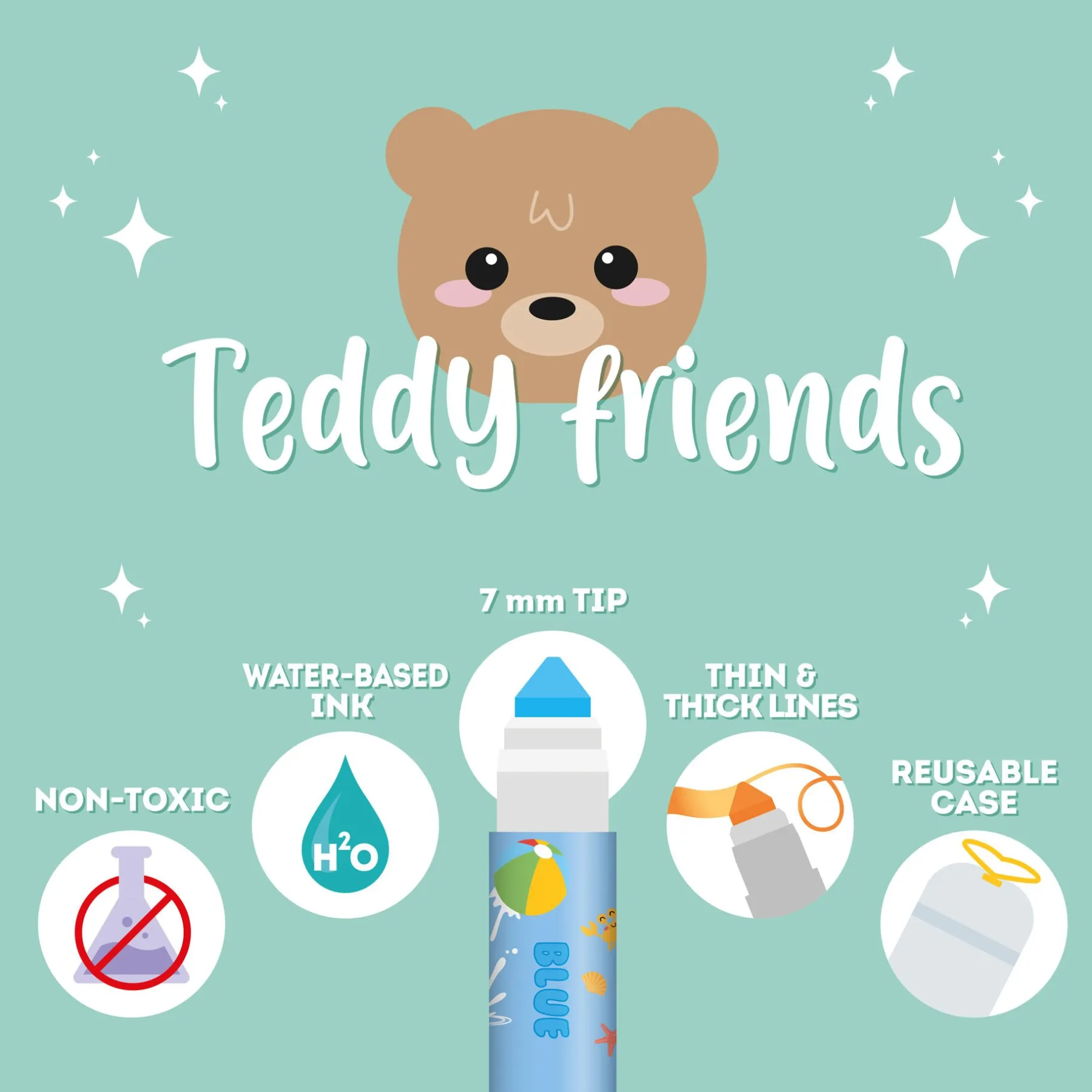 Legami Textmarker Und Filzstifte*Set mit 12 Filzstiften - Teddy Friends