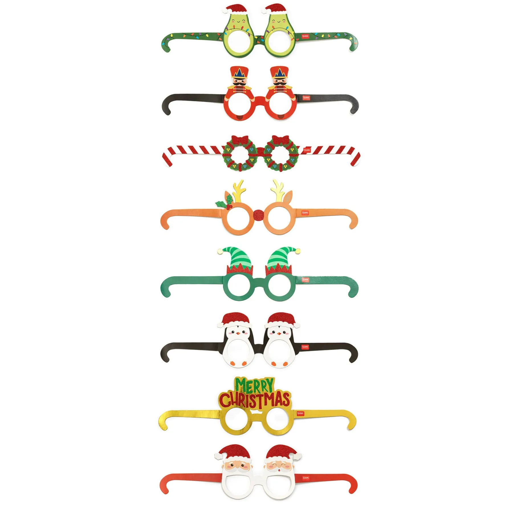 Legami Party-Accessoires*Set mit 8 Weihnachtsbrillen aus Papier