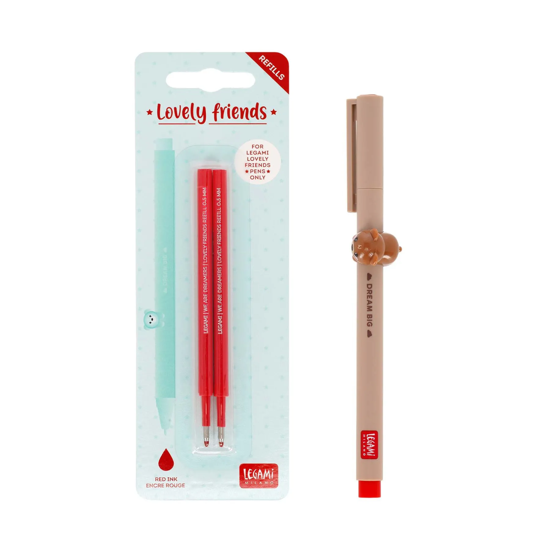 Legami Gelstifte Nachfüllminen Lovely Friends|Kugelschreiber Und Gelstifte*Set Stift Lovely Teddy Bear mit Roter Ersatzmine