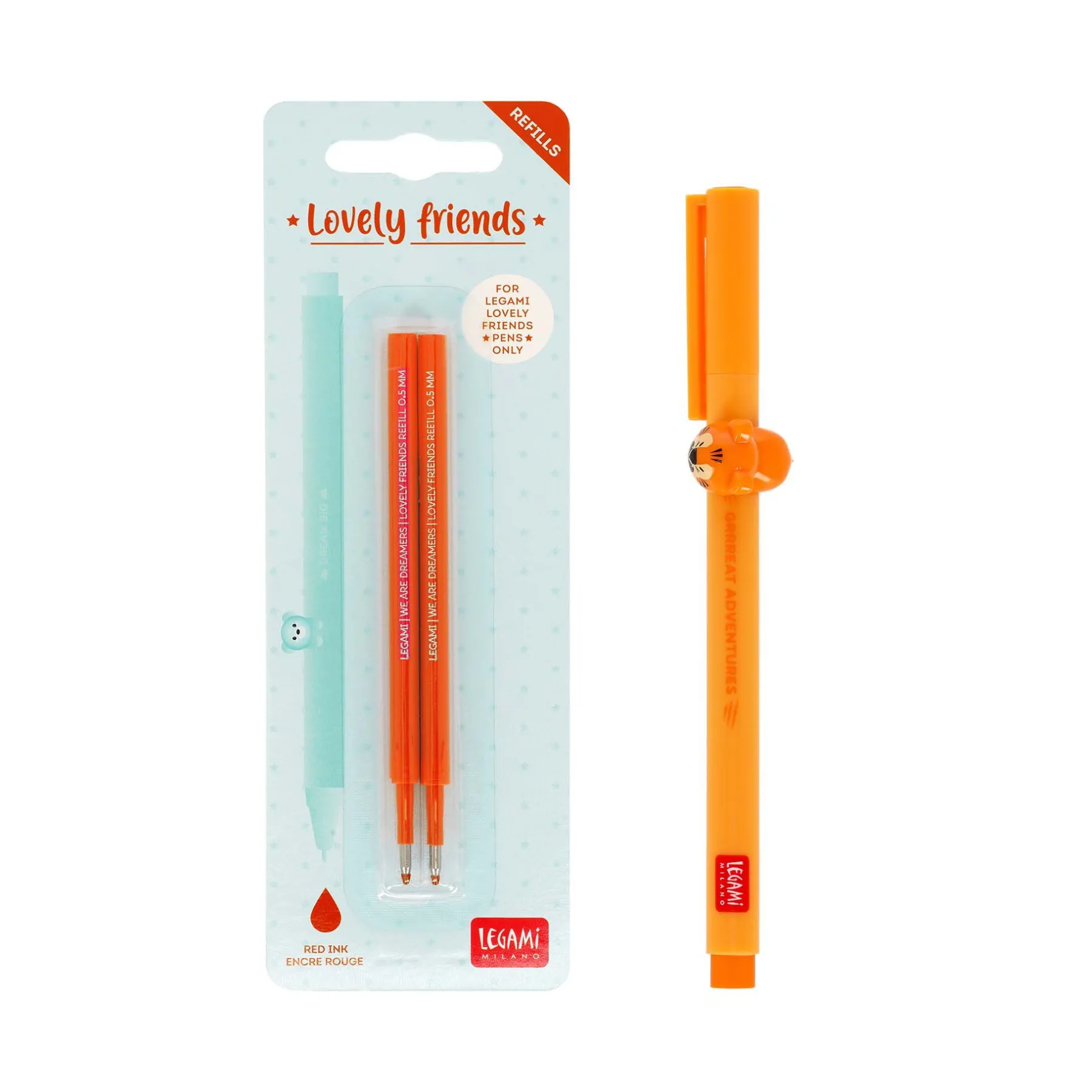 Legami Gelstifte Nachfüllminen Lovely Friends|Kugelschreiber Und Gelstifte*Set Stift Lovely Tiger mit Orange Ersatzmine