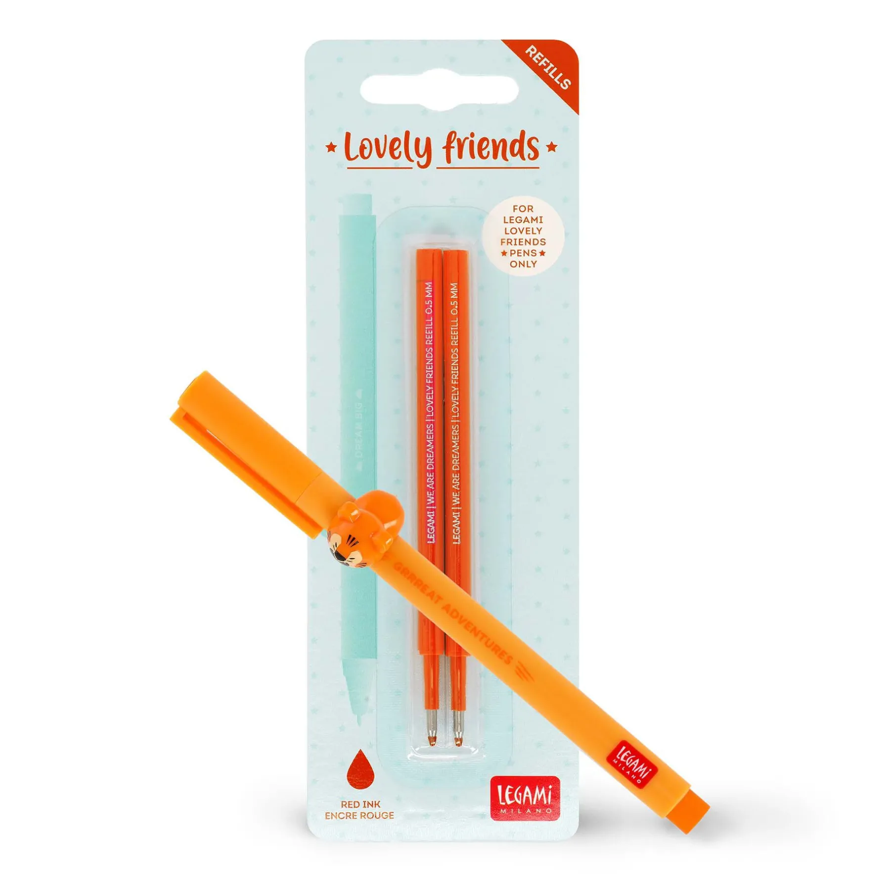 Legami Gelstifte Nachfüllminen Lovely Friends|Kugelschreiber Und Gelstifte*Set Stift Lovely Tiger mit Orange Ersatzmine