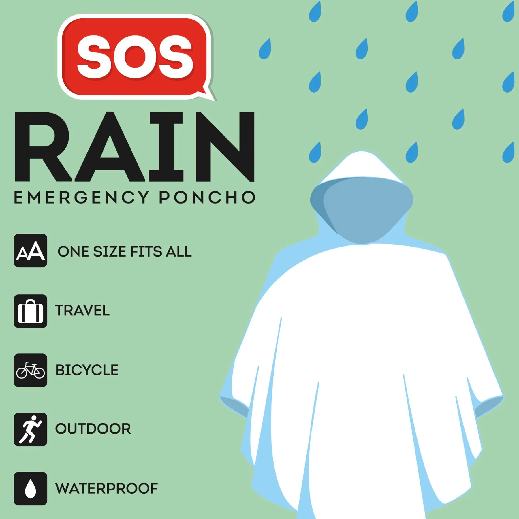 Legami Weitere Accessoires|Reise-Accessoires*Wasserdichter Einweg-Poncho - SOS Rain